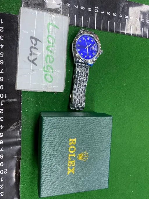 Log solid steel band 12 diamond silver blue