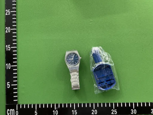 包钢一体表带石英光面银蓝