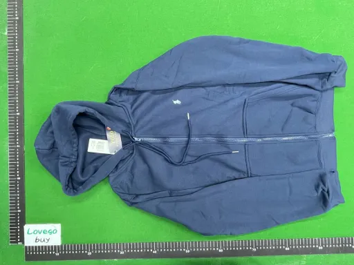 Zipper style navy blue light blue label